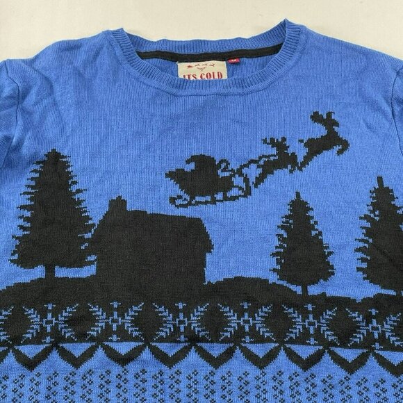 Threadbare Christmas Ugly Sweater Jumper Adult Sz M Santa Reindeer Cold Outside - Picture 3 of 12